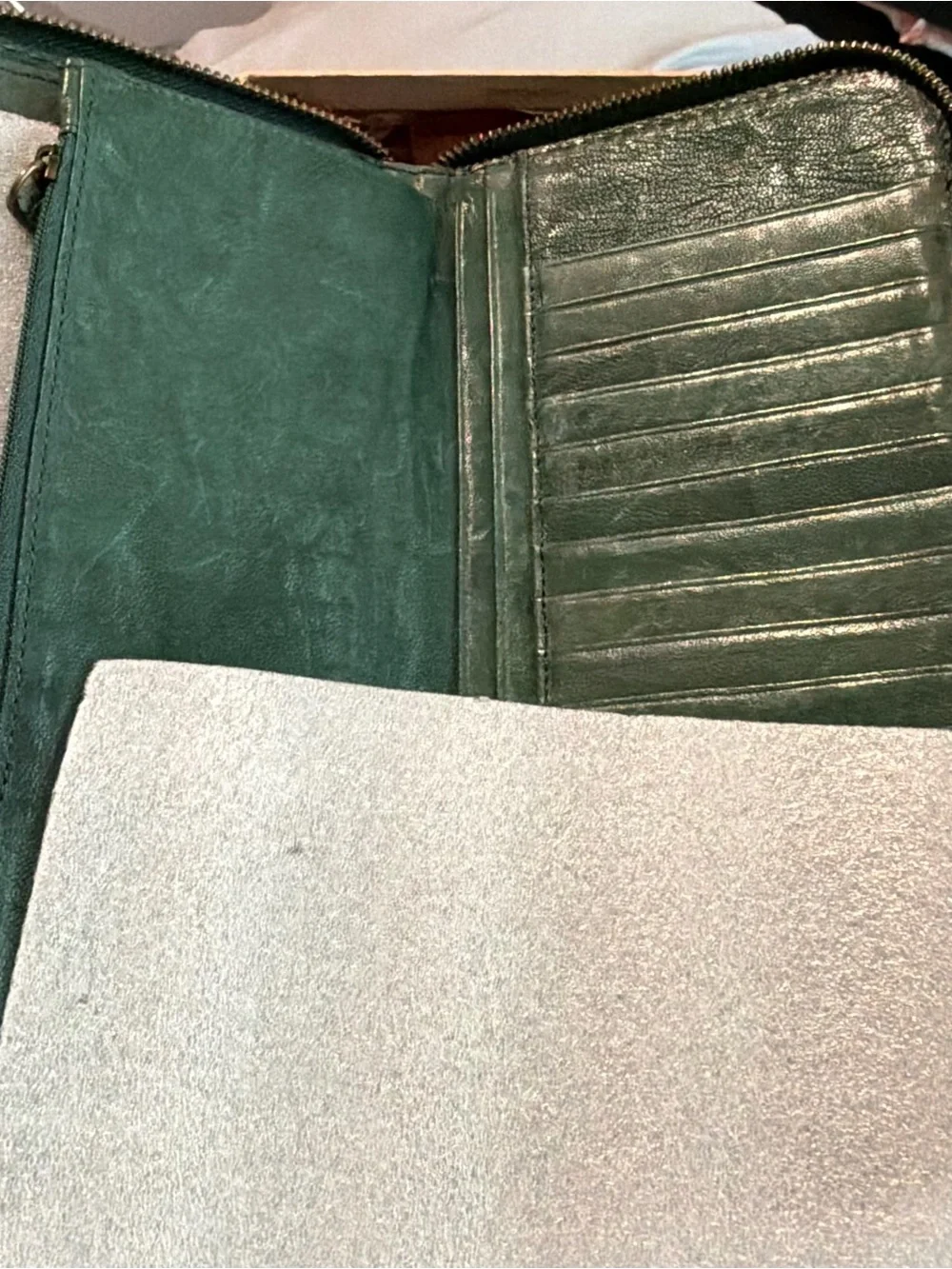 Frye Two-Tone Green and Olive Leather wallet/never used new in box